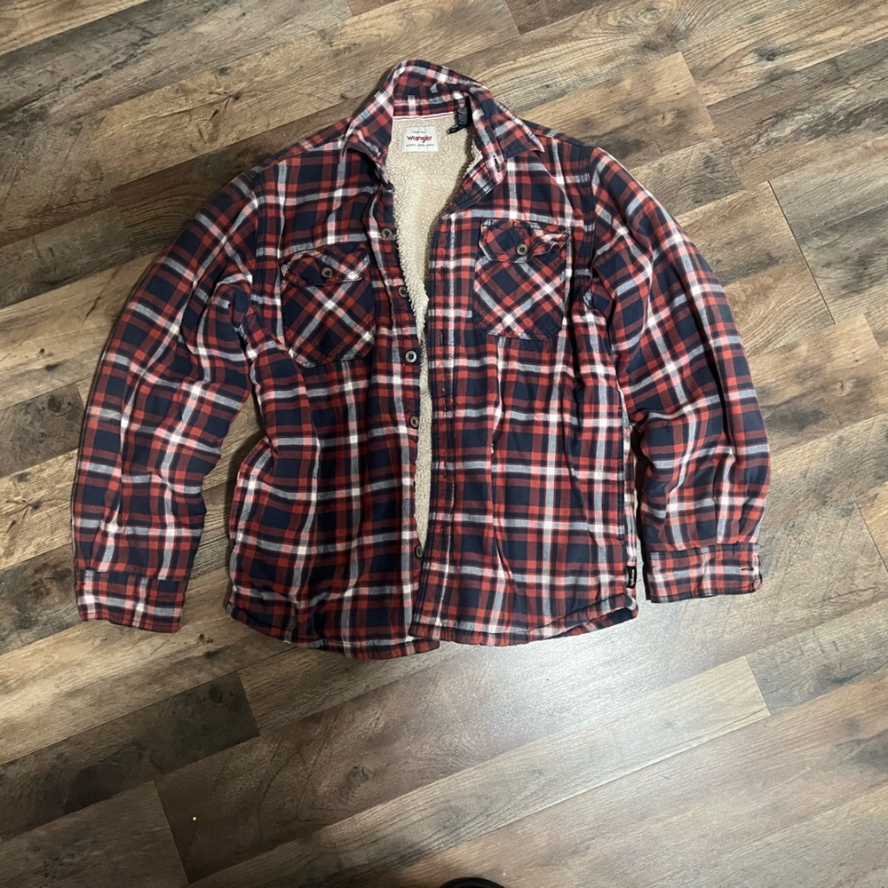Sherpa Wrangler Red and Blue Checkered Shirt Jacket
